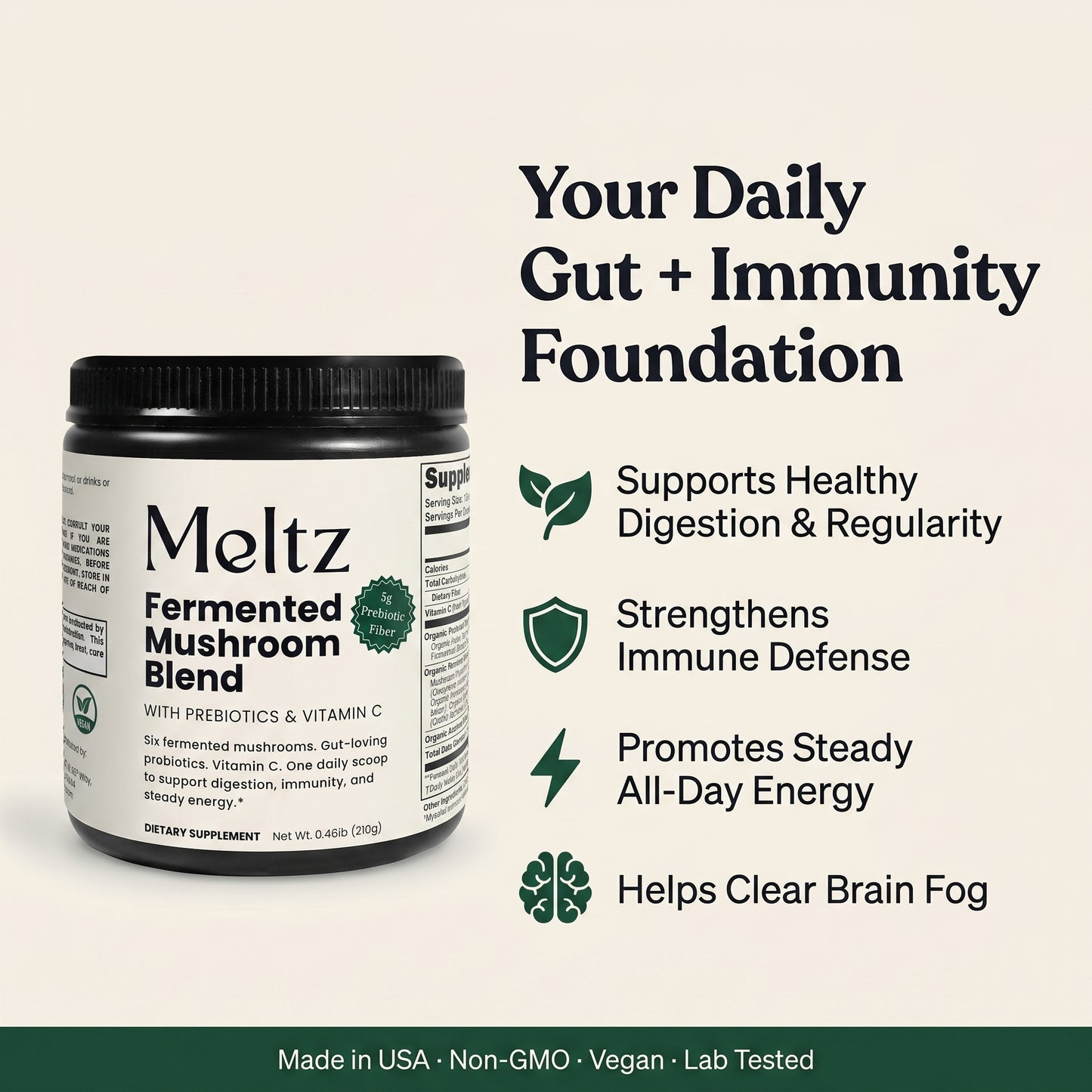 Meltz Fermented Mushroom Blend — Daily Gut, Immunity & Energy Support