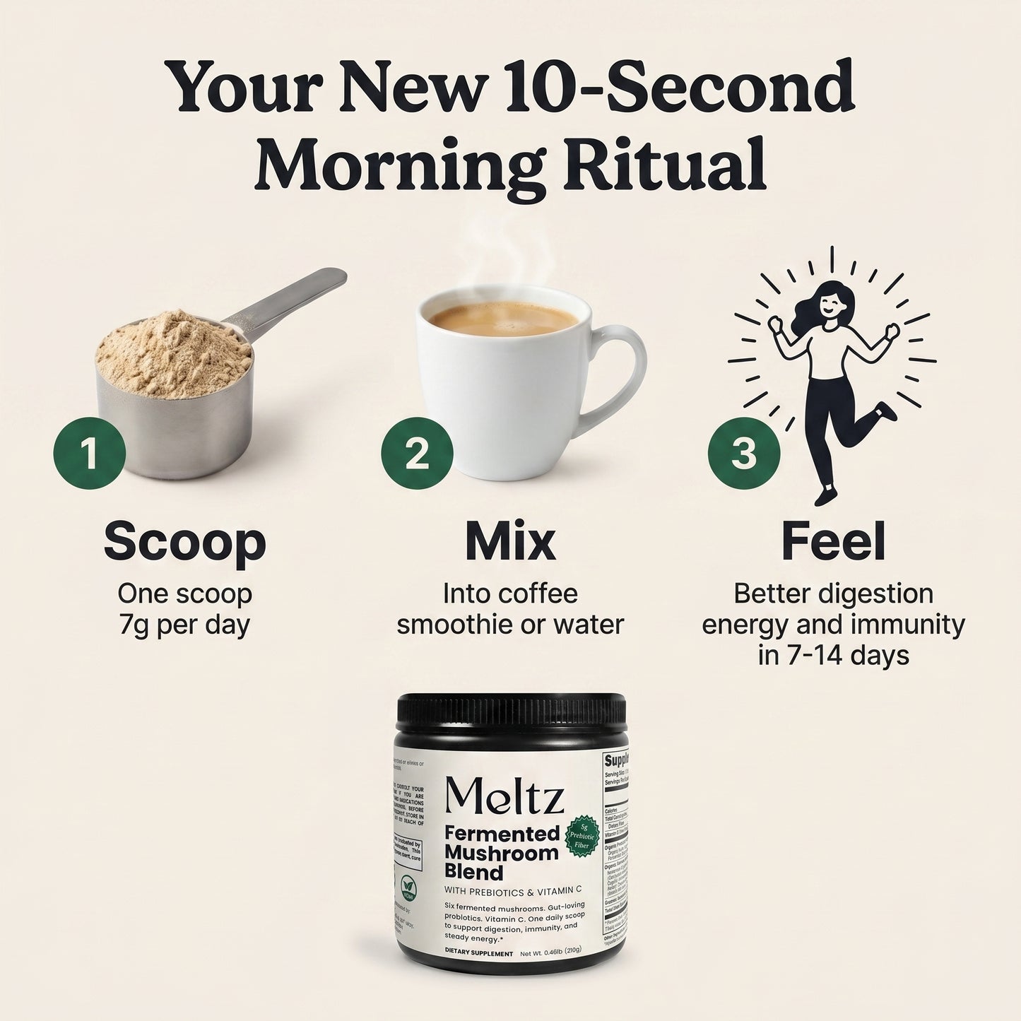 Meltz Fermented Mushroom Blend — Daily Gut, Immunity & Energy Support